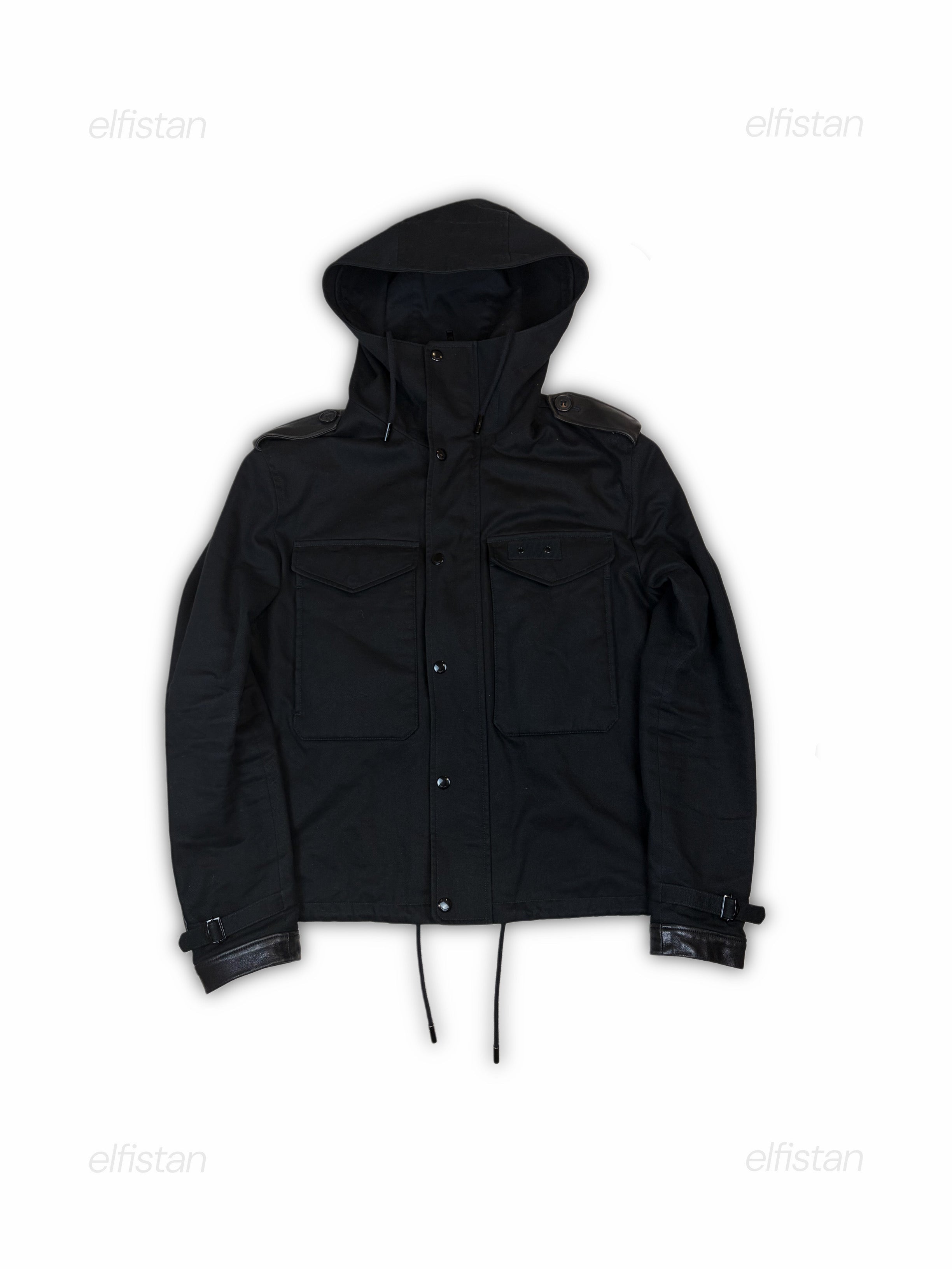 Saint Laurent leather sleeve hooded army jacket