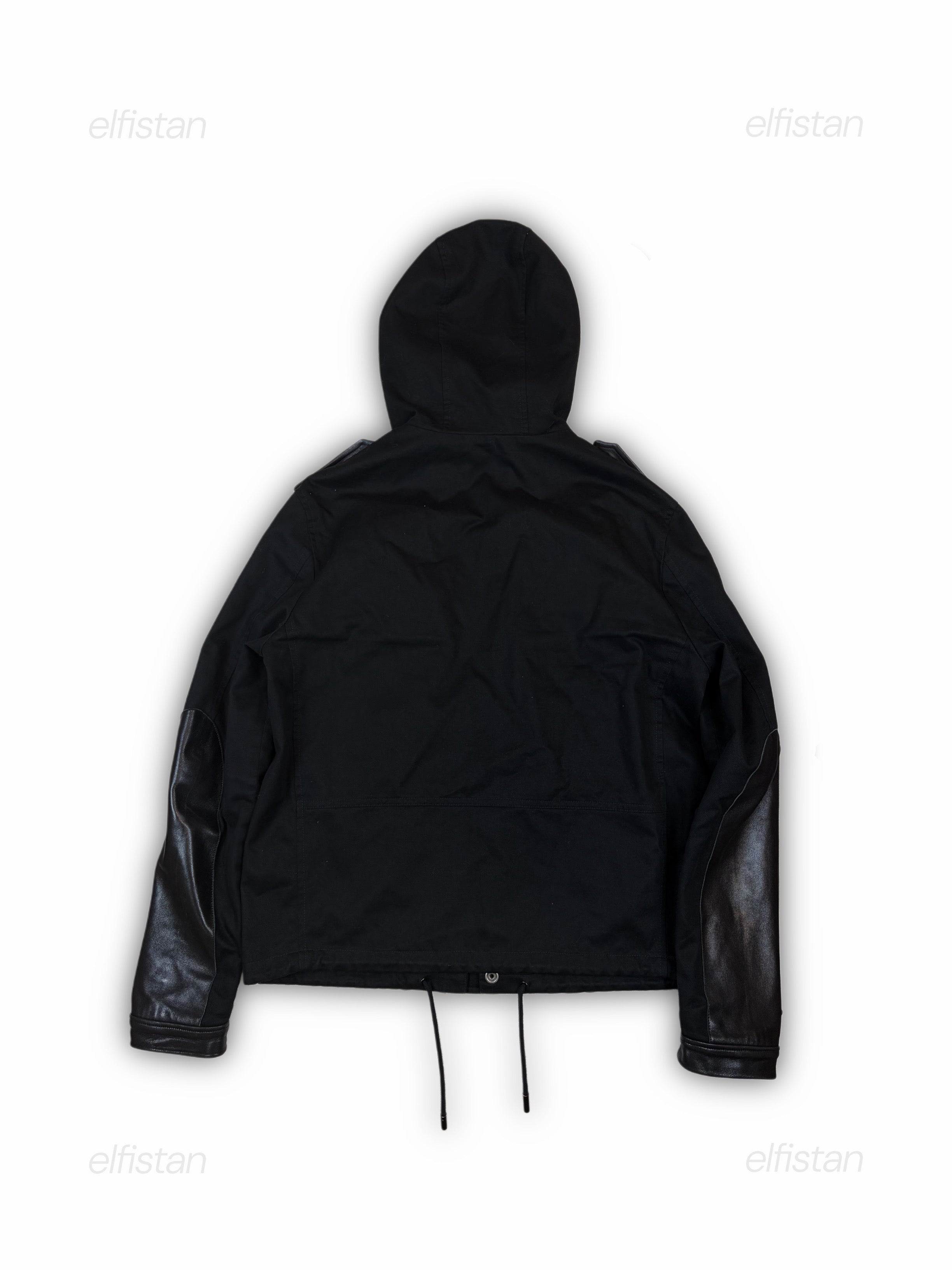 Saint Laurent leather sleeve hooded army jacket